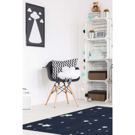 Constellation Navy Rug - 245 Round - Machine Washable Area Rug - Kid & Pet Friendly - Indoor Rugs - Ruggable - thumbnail 2