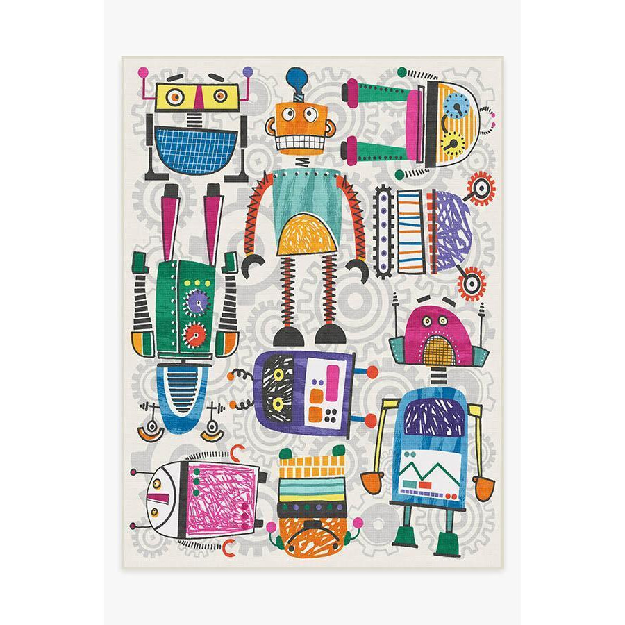 Robot Party Multicolour Rug - 275x365 - Machine Washable Area Rug - Kid & Pet Friendly - Indoor Rugs - Ruggable - image 1