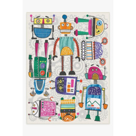 Robot Party Multicolour Rug - 275x365 - Machine Washable Area Rug - Kid & Pet Friendly - Indoor Rugs - Ruggable - thumbnail 1
