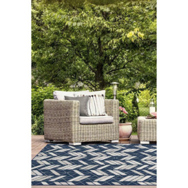Outdoor Painted Chevron Navy Rug - 275x365 - Machine Washable Area Rug - Kid & Pet Friendly - Outdoor Rugs - Ruggable - thumbnail 2