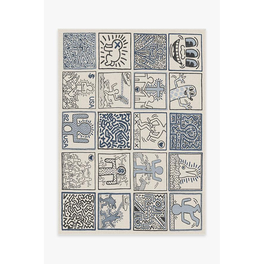 Keith Haring One Man Show Slate Blue - 150x215 - Machine Washable Area Rug - Kid & Pet Friendly - Indoor Rugs - Ruggable - image 1