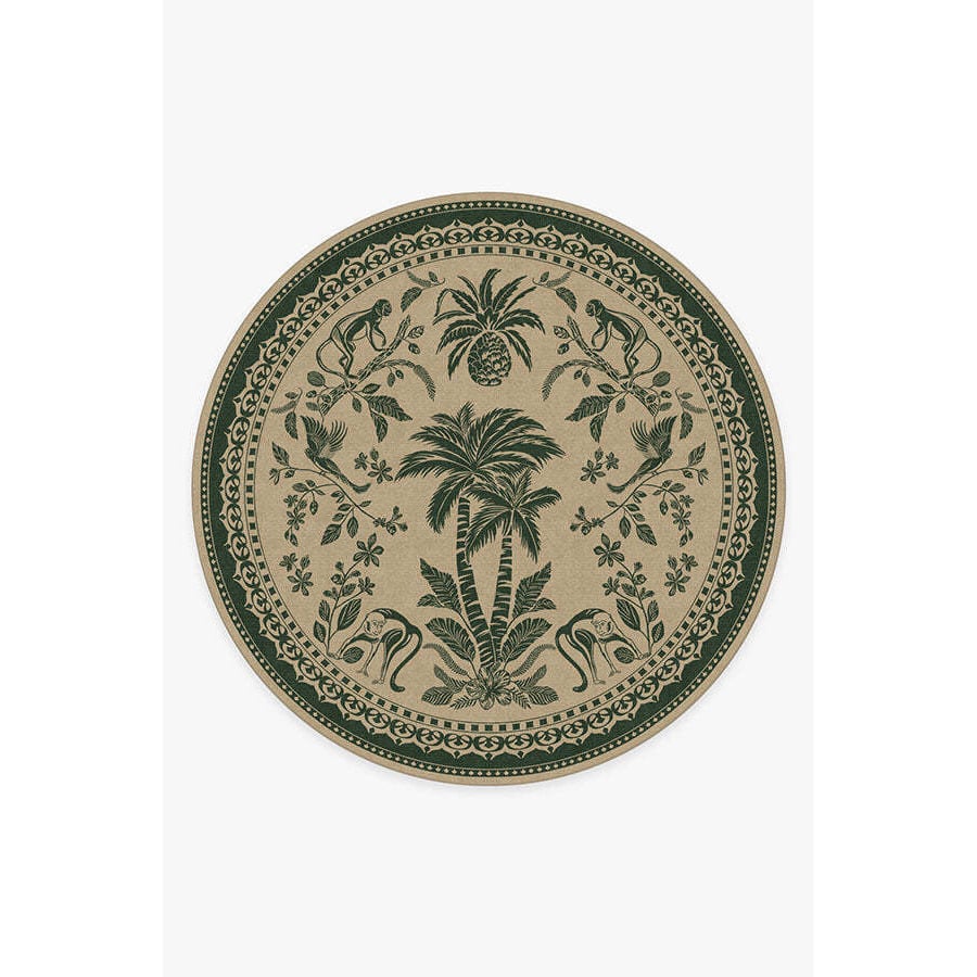Iris Apfel Simian Forest Green Rug - 245 Round - Machine Washable Area Rug - Kid & Pet Friendly - Indoor Rugs - Ruggable - image 1
