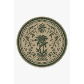 Iris Apfel Simian Forest Green Rug - 245 Round - Machine Washable Area Rug - Kid & Pet Friendly - Indoor Rugs - Ruggable - thumbnail 1