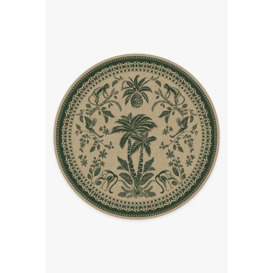 Iris Apfel Simian Forest Green Rug - 245 Round - Machine Washable Area Rug - Kid & Pet Friendly - Indoor Rugs - Ruggable