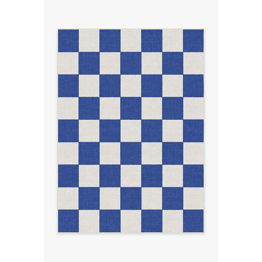 Outdoor Jaque Checkered Blue Rug - 150x215 - Machine Washable Area Rug - Kid & Pet Friendly - Outdoor Rugs - Ruggable - image 1