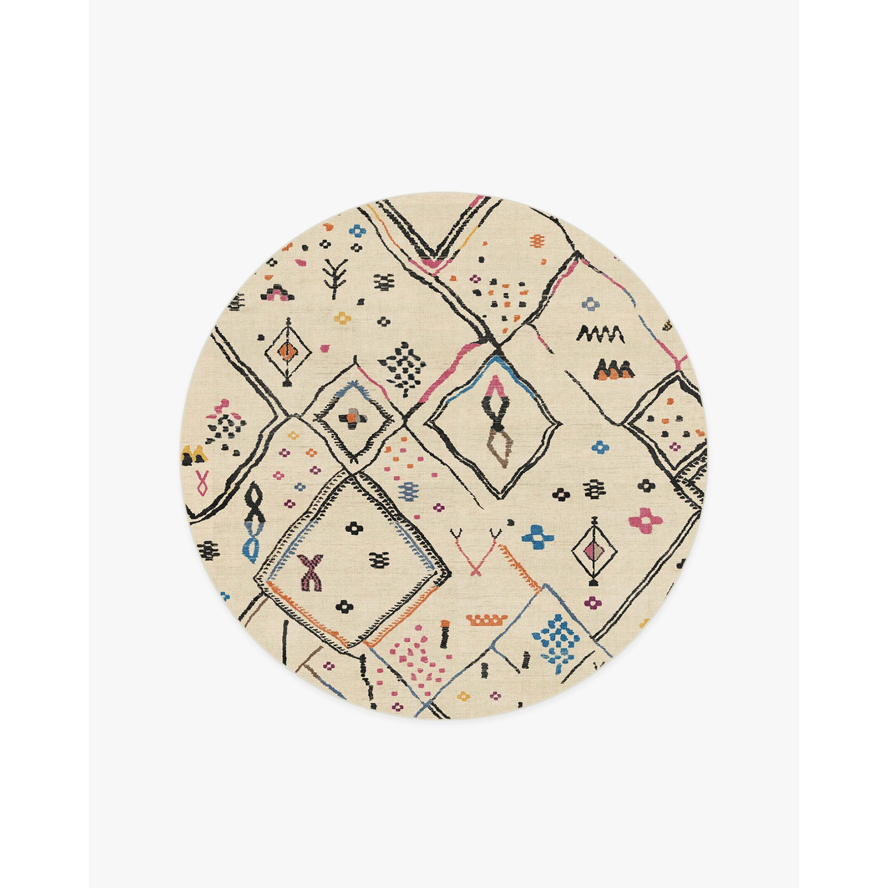 Pamir Ivory Multicolour Rug - 185 Round - Machine Washable Area Rug - Kid & Pet Friendly - Indoor Rugs - Ruggable - image 1