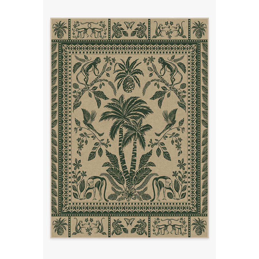 Iris Apfel Simian Forest Green Rug - 305x425 - Machine Washable Area Rug - Kid & Pet Friendly - Indoor Rugs - Ruggable - image 1