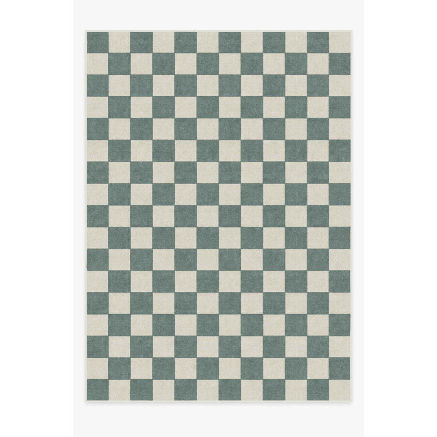 Jaque Checkered Slate Green Rug - 305x425 - Machine Washable Area Rug - Kid & Pet Friendly - Indoor Rugs - Ruggable - image 1