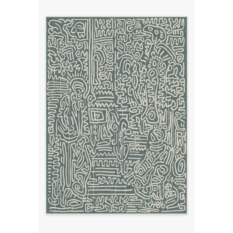 Keith Haring Freestyle Slate Green - 305x425 - Machine Washable Area Rug - Kid & Pet Friendly - Indoor Rugs - Ruggable - image 1