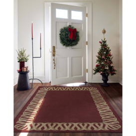 Ribbon Border Red & Natural Rug - 245 Round - Machine Washable Area Rug - Kid & Pet Friendly - Indoor Rugs - Ruggable - thumbnail 2