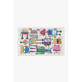 Robot Party Multicolour Tufted Rug - 90x150 - Machine Washable Area Rug - Kid & Pet Friendly - Indoor Rugs - Ruggable