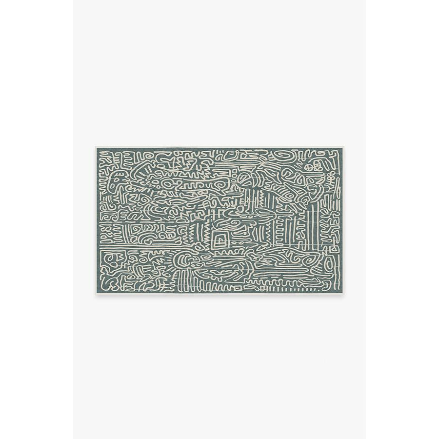 Keith Haring Freestyle Slate Green Tufted Rug - 90x150 - Machine Washable Area Rug - Kid & Pet Friendly - Indoor Rugs - Ruggable - image 1