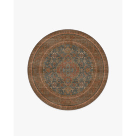 Rowan Teal Blue & Copper Tufted Rug - 185 Round - Machine Washable Area Rug - Kid & Pet Friendly - Indoor Rugs - Ruggable
