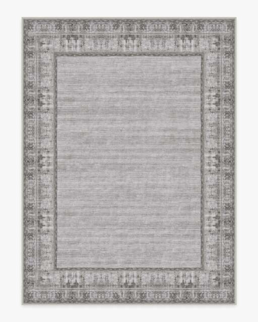 Vintage Daisy Bordered Grey Flatwoven Rug - 275x365 - Machine Washable Area Rug - Kid & Pet Friendly - Indoor Rugs - Ruggable - image 1