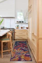 Watercolour Floral Navy Flatwoven Rug - 185 Round - Machine Washable Area Rug - Kid & Pet Friendly - Indoor Rugs - Ruggable - thumbnail 2