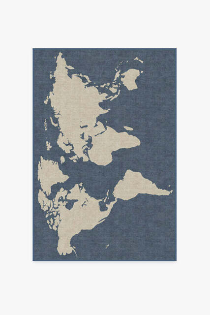World Map Blue Flatwoven Rug - 120x185 - Machine Washable Area Rug - Kid & Pet Friendly - Indoor Rugs - Ruggable - image 1
