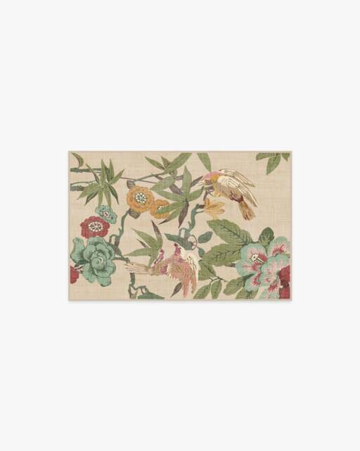 Bamboo & Bird Blush & Jade Flatwoven Rug by Sanderson - 60x90 - Machine Washable Area Rug - Kid & Pet Friendly - Indoor Rugs - Ruggable - image 1