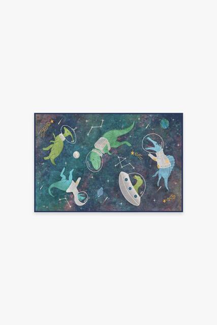 Dinosaurs in Space Rug Green - 60x90 - Machine Washable Area Rug - Kid & Pet Friendly - Indoor Rugs - Ruggable - image 1
