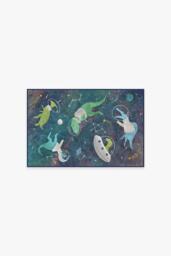 Dinosaurs in Space Rug Green - 60x90 - Machine Washable Area Rug - Kid & Pet Friendly - Indoor Rugs - Ruggable - thumbnail 1