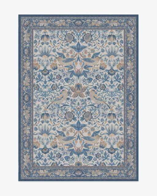 Strawberry Thief Indigo & Ivory Flatwoven Rug by Morris & Co. - 150x215 - Machine Washable Area Rug - Kid & Pet Friendly - Indoor Rugs - Ruggable - image 1