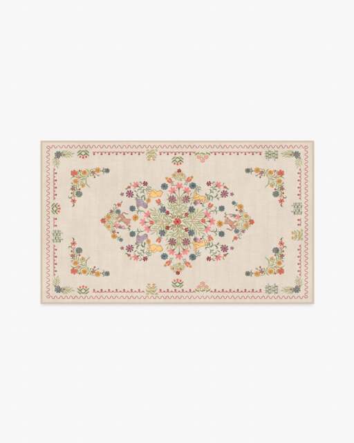Friendship Garden Cream Multicolour Flatwoven Rug Beige - 90x150 - Machine Washable Area Rug - Kid & Pet Friendly - Indoor Rugs - Ruggable - image 1