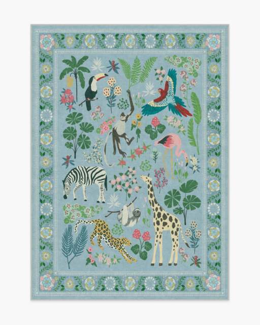 Jingle Jungle Slate Blue Rug by Iris Apfel - 150x215 - Machine Washable Area Rug - Kid & Pet Friendly - Indoor Rugs - Ruggable - image 1