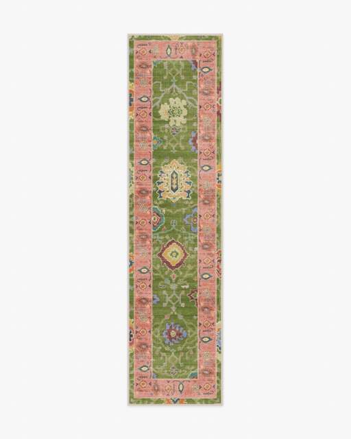 Mehr Green & Soft Pink Outdoor Rug - 75x305 - Machine Washable Area Rug - Kid & Pet Friendly - Indoor Rugs - Ruggable - image 1