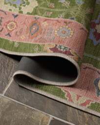Mehr Green & Soft Pink Outdoor Rug - 75x305 - Machine Washable Area Rug - Kid & Pet Friendly - Indoor Rugs - Ruggable - thumbnail 3