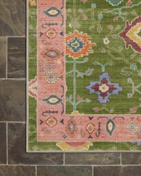 Mehr Green & Soft Pink Outdoor Rug - 75x305 - Machine Washable Area Rug - Kid & Pet Friendly - Indoor Rugs - Ruggable - thumbnail 4