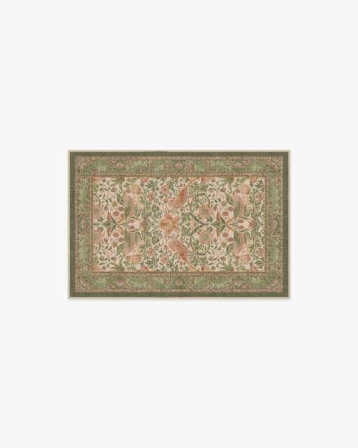 Strawberry Thief Sage & Rose Flatwoven Rug by Morris & Co. - 60x90 - Machine Washable Area Rug - Kid & Pet Friendly - Indoor Rugs - Ruggable - image 1