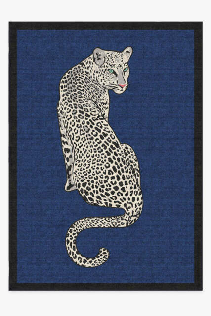 Snow Leopard Sapphire Flatwoven Rug by Jonathan Adler - 305x425 - Machine Washable Area Rug - Kid & Pet Friendly - Indoor Rugs - Ruggable - image 1