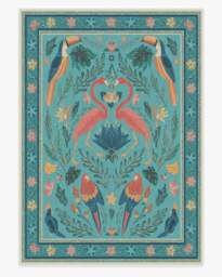 Birds Of A Feather Aqua Flatwoven Rug by Iris Apfel - 305x425 - Machine Washable Area Rug - Kid & Pet Friendly - Indoor Rugs - Ruggable - thumbnail 1