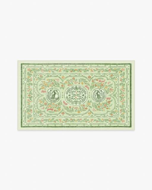Twin Bunny Border Green Rug - 90x150 - Machine Washable Area Rug - Kid & Pet Friendly - Indoor Rugs - Ruggable - image 1