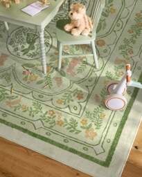 Twin Bunny Border Green Rug - 90x150 - Machine Washable Area Rug - Kid & Pet Friendly - Indoor Rugs - Ruggable - thumbnail 2
