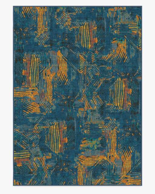 Sgraffito Royal Blue Flatwoven Rug by Malene Barnett - 305x425 - Machine Washable Area Rug - Kid & Pet Friendly - Indoor Rugs - Ruggable - image 1