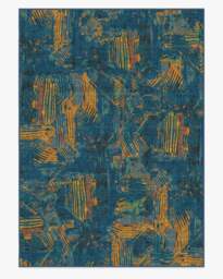 Sgraffito Royal Blue Flatwoven Rug by Malene Barnett - 305x425 - Machine Washable Area Rug - Kid & Pet Friendly - Indoor Rugs - Ruggable - thumbnail 1