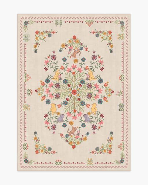Friendship Garden Cream Multicolour Rug Beige - 150x215 - Machine Washable Area Rug - Kid & Pet Friendly - Indoor Rugs - Ruggable - image 1