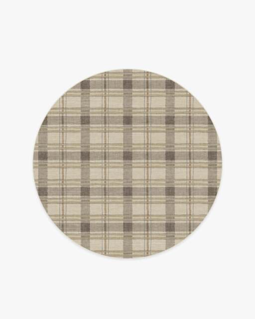 Piper Plaid Neutral Flatwoven Rug - 185 Round - Machine Washable Area Rug - Kid & Pet Friendly - Indoor Rugs - Ruggable - image 1