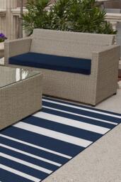 Sailmaker Stripe Blue Outdoor Rug - 185x275 - Machine Washable Area Rug - Kid & Pet Friendly - Indoor Rugs - Ruggable - thumbnail 2