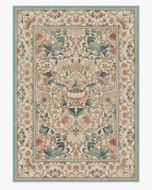 Lodden Soft Rose & Teal Flatwoven Rug by Morris & Co. - 305x425 - Machine Washable Area Rug - Kid & Pet Friendly - Indoor Rugs - Ruggable - image 1