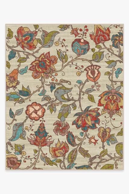 Frida Floral Natural Flatwoven Rug - 245x305 - Machine Washable Area Rug - Kid & Pet Friendly - Indoor Rugs - Ruggable - image 1