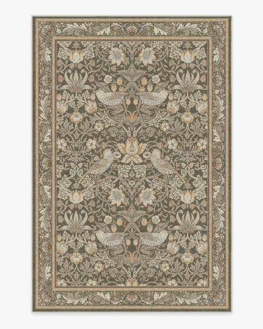Strawberry Thief Stone Gold Rug by Morris & Co. - 185x275 - Machine Washable Area Rug - Kid & Pet Friendly - Indoor Rugs - Ruggable - image 1