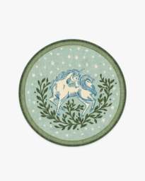Woodland Wanderer Unicorn Green Flatwoven Rug - 185 Round - Machine Washable Area Rug - Kid & Pet Friendly - Indoor Rugs - Ruggable - thumbnail 1