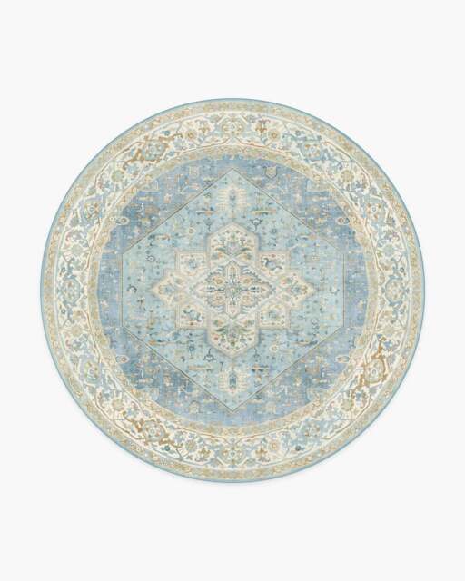 Santiago Blue & Cream Rug - 245 Round - Machine Washable Area Rug - Kid & Pet Friendly - Indoor Rugs - Ruggable - image 1