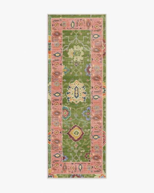 Mehr Green & Soft Pink Outdoor Rug - 75x215 - Machine Washable Area Rug - Kid & Pet Friendly - Indoor Rugs - Ruggable - image 1