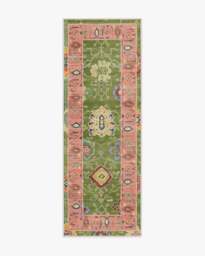 Mehr Green & Soft Pink Outdoor Rug - 75x215 - Machine Washable Area Rug - Kid & Pet Friendly - Outdoor Rugs - Ruggable - thumbnail 1