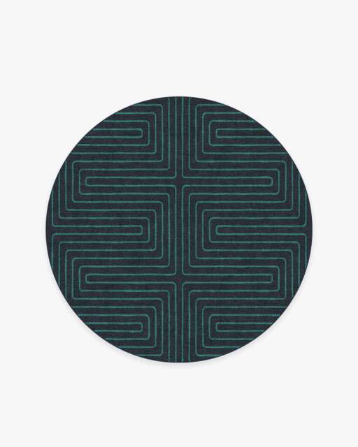 Labyrinth Navy & Teal Flatwoven Rug by Jonathan Adler - 185 Round - Machine Washable Area Rug - Kid & Pet Friendly - Indoor Rugs - Ruggable - image 1