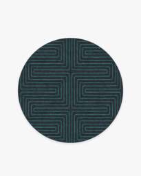 Labyrinth Navy & Teal Flatwoven Rug by Jonathan Adler - 185 Round - Machine Washable Area Rug - Kid & Pet Friendly - Indoor Rugs - Ruggable - thumbnail 1