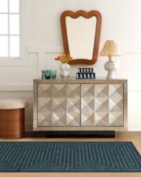 Labyrinth Navy & Teal Flatwoven Rug by Jonathan Adler - 185 Round - Machine Washable Area Rug - Kid & Pet Friendly - Indoor Rugs - Ruggable - thumbnail 2