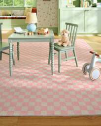 Letâs Play Checkers Pink Rug - 90x150 - Machine Washable Area Rug - Kid & Pet Friendly - Indoor Rugs - Ruggable - thumbnail 2